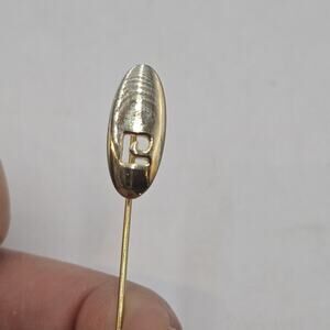 Vintage Pierre Cardin Gold Tone Cut Out Logo Lapel Stick Pin Modernist